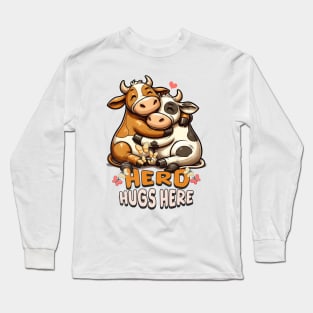 Cowboy girl Cute Cow Herd Hugs Here Long Sleeve T-Shirt
